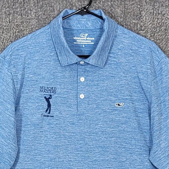 Vineyard Vines Performance Golf Polo Shirt Mens Large Heather Blue Short Sleeve - Picture 2 of 13